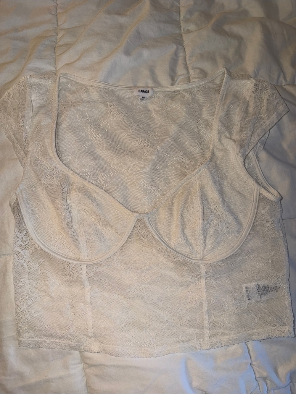 Garage White Lace Underwire Sheer Crop Top